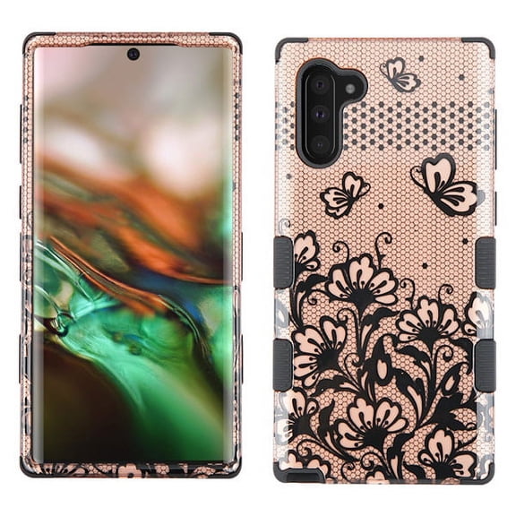 Cover for Samsung Galaxy S10 5G (6.7") Hybrid Three Layer Hard PC Shockproof Heavy Duty TPU Rubber Anti-Drop Phone Case Fit Galaxy Note 10 [ Rose Gold Lace Flowers ]