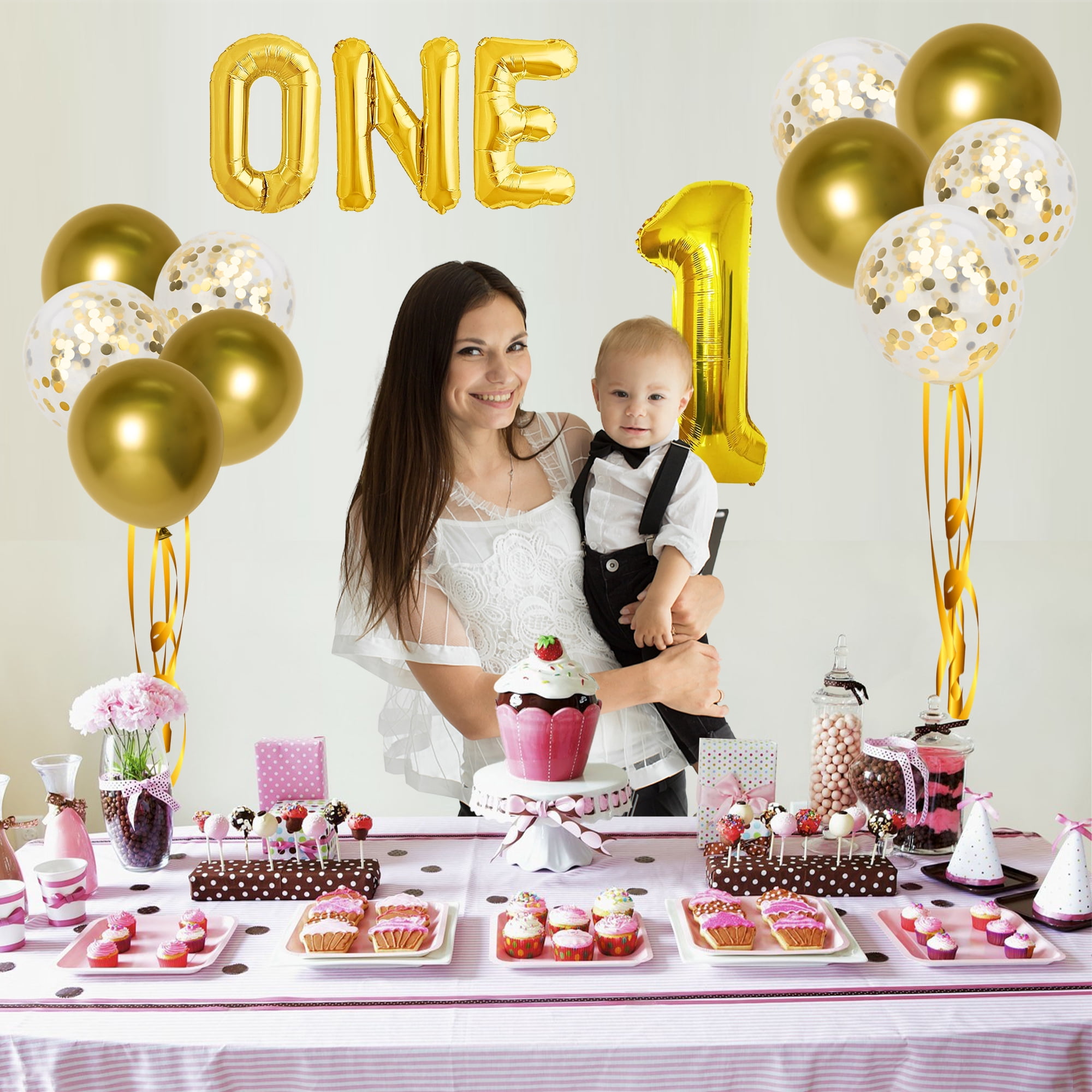 Large, Gold One Balloon for First Birthday - Number 1 Balloon, 40 Inch | 1st Birthday Girl Decoration | Gold 1 Balloon for First Birthday | 1st Birthday Balloons, 1st Birthday Decorations
