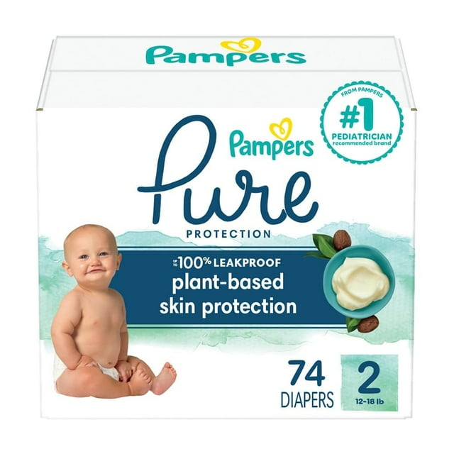 Pañales Pampers Pure Protection, talla 2, 74 unidades, hipoalergénicos