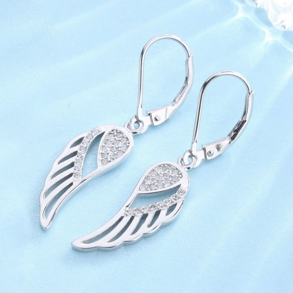 18K White Gold Plated Leverback Angel Earring with crystals