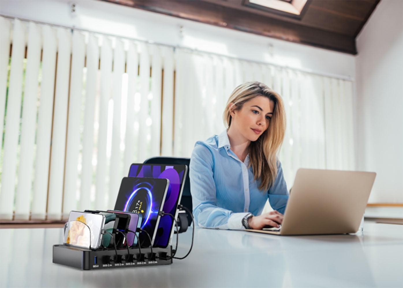 USB C Multi Dock 6 Ports PD 96W Smart Fast Charging Dock Station 3X PD 20W USB C Charging Port, Compatible with Phones, lPads, Watches, Tablets, and Multiple Devices (6 cables included)