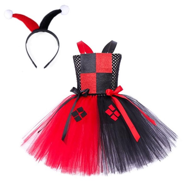 Disfraz De payaso Joker para niñas, disfraz De Cruella De Vil, villano De Halloween, fantasía, vestido De punto, tutú De cumpleaños para niños