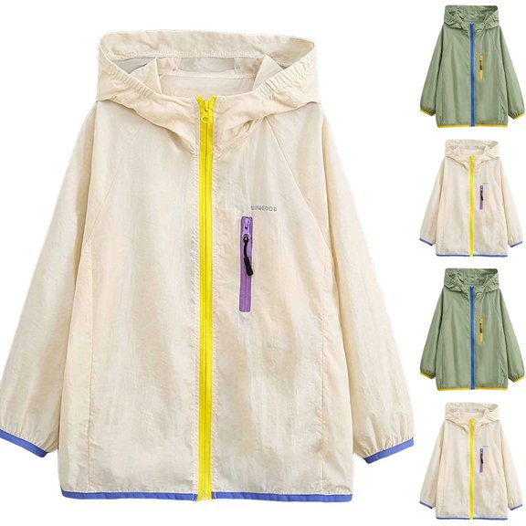 MexChoioe Big Kids Sun Protection Hooded Zip Up Jacket Long Sleeve Outerwear Summer Lightweight Breathable Casual Daily Outdoor Windbreaker for Boys and Girls