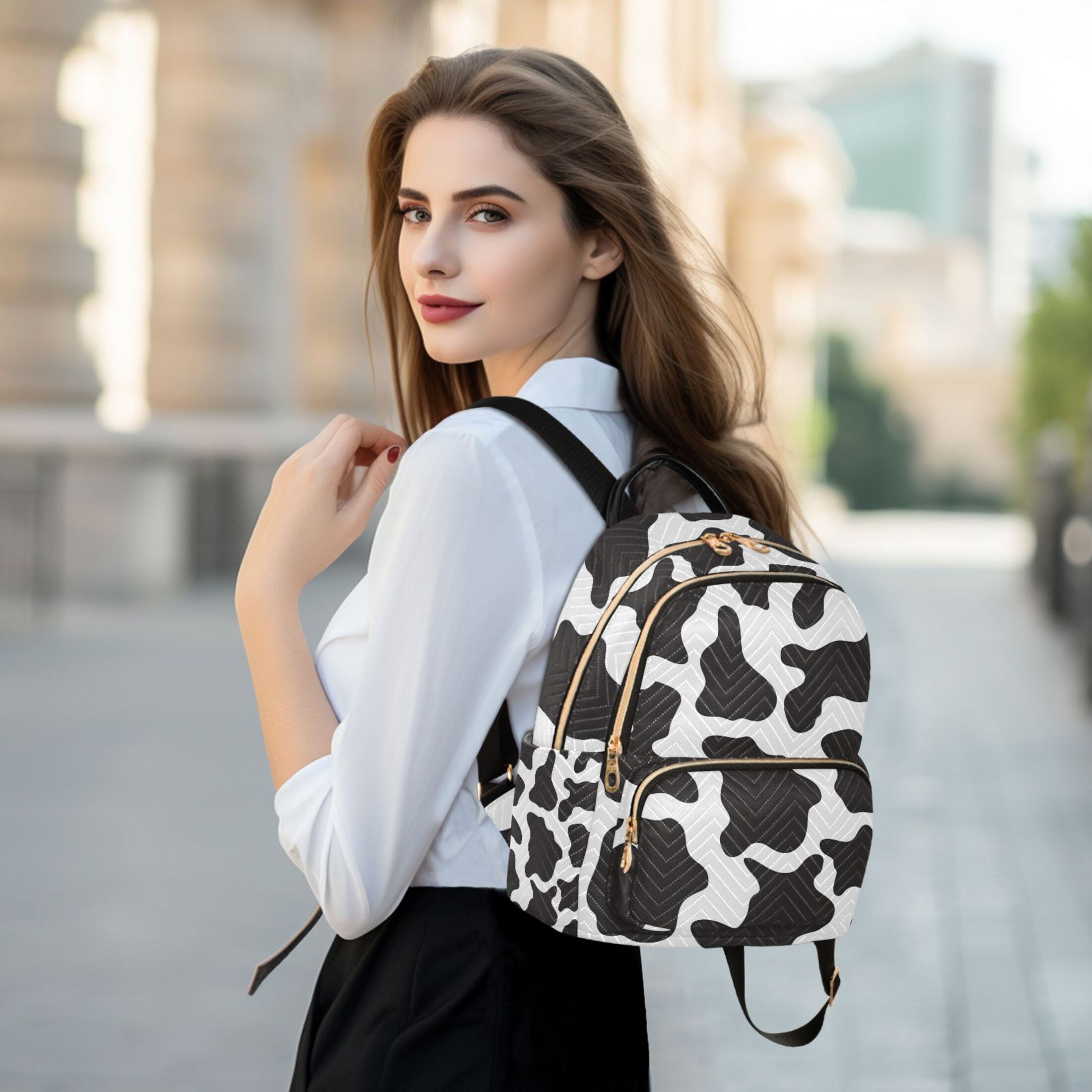 ALAZA Cow Print Womens Travel Laptop Backpack Large Daypack Ladies Shoulder Bags M