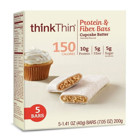 thinkThin Protein & Fiber Bar, Cupcake Batter, 1.41 Oz, 5 (Best High Fiber Bars)