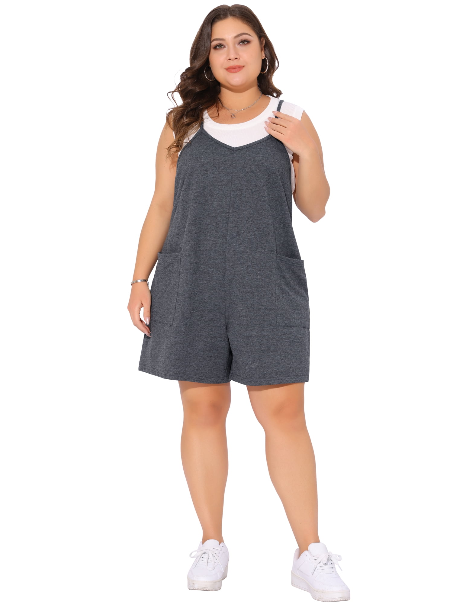 DARING DIVA Women's Plus Casual Sleeveless Spaghetti Strap Romper 3X Grey