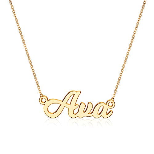Ursteel Ava Necklace, Custom Name Necklace Personalized 14K Gold Plated Necklace with Name Personalized Name Ava Custom Necklace for Women Teen Girls for Mom