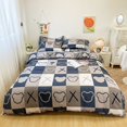 thumbnail image 1 of Juego de cama de cuatro piezas de algodón cepillado Aloe simple para hombre, juego de sábana y edredón de tres piezas a cuadros a rayas, 1 of 6