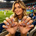 thumbnail image 4 of Kokovifyves 24Pcs France Football Flame Press on Nails Trendy Soccer Theme Fake Nails Daily Manicure Accessories, 4 of 9