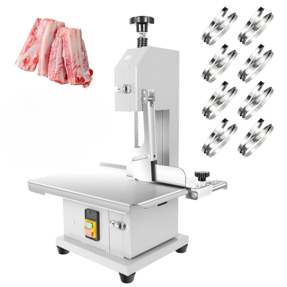 1500W Electric Bone Saw Machine, 110V Meat Bandsaw with 0.04"-8" Height, Frozen Meat Cutter with 8 Saw Blades, Meat Cutting Machine for Beef, Lamb, Food Processing
