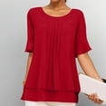 thumbnail image 3 of Women's Plus Size Chiffon Shirt Short Sleeve Loose Solid Color Blouse Tops, 3 of 5