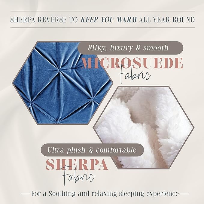 Elegant Comfort 3-Piece Set Pinch Pleated Sherpa Comforter Reversible and Luxurious. Fresh, Comfy Fabric, Pinch Pleated Sherpa Comforter, California King, Pacific Navy