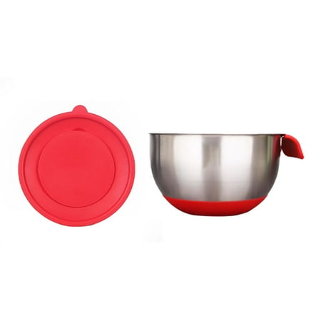 

Box Kitchen Organizers and Storage Mixing Bowl Stainless Steel with Lid Handle Silicone Base Non-Slip Salad Bowl 22Cm