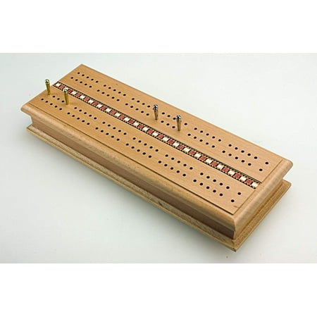 Deluxe Cribbage Box, Stylish travel cribbage set made of wood with center inlayMade for playing while on the go By