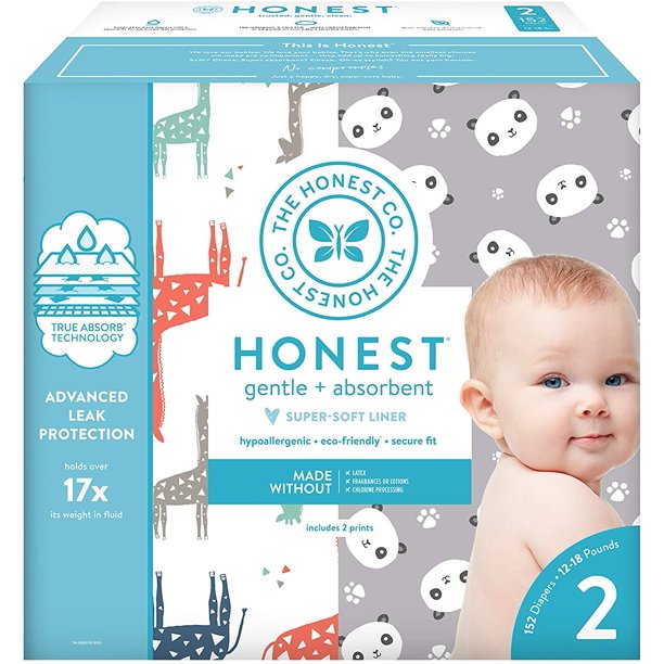 The Honest Company Super Club Box Diapers With Trueabsorb Technology Pandas Safari Size 2 152 Count Walmart Com Walmart Com