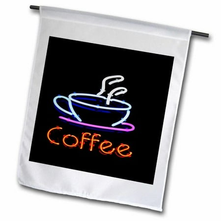 3dRose Image of Neon Sign with Word Coffee and Coffee Cup Polyester 1'6'' x 1' Garden Flag