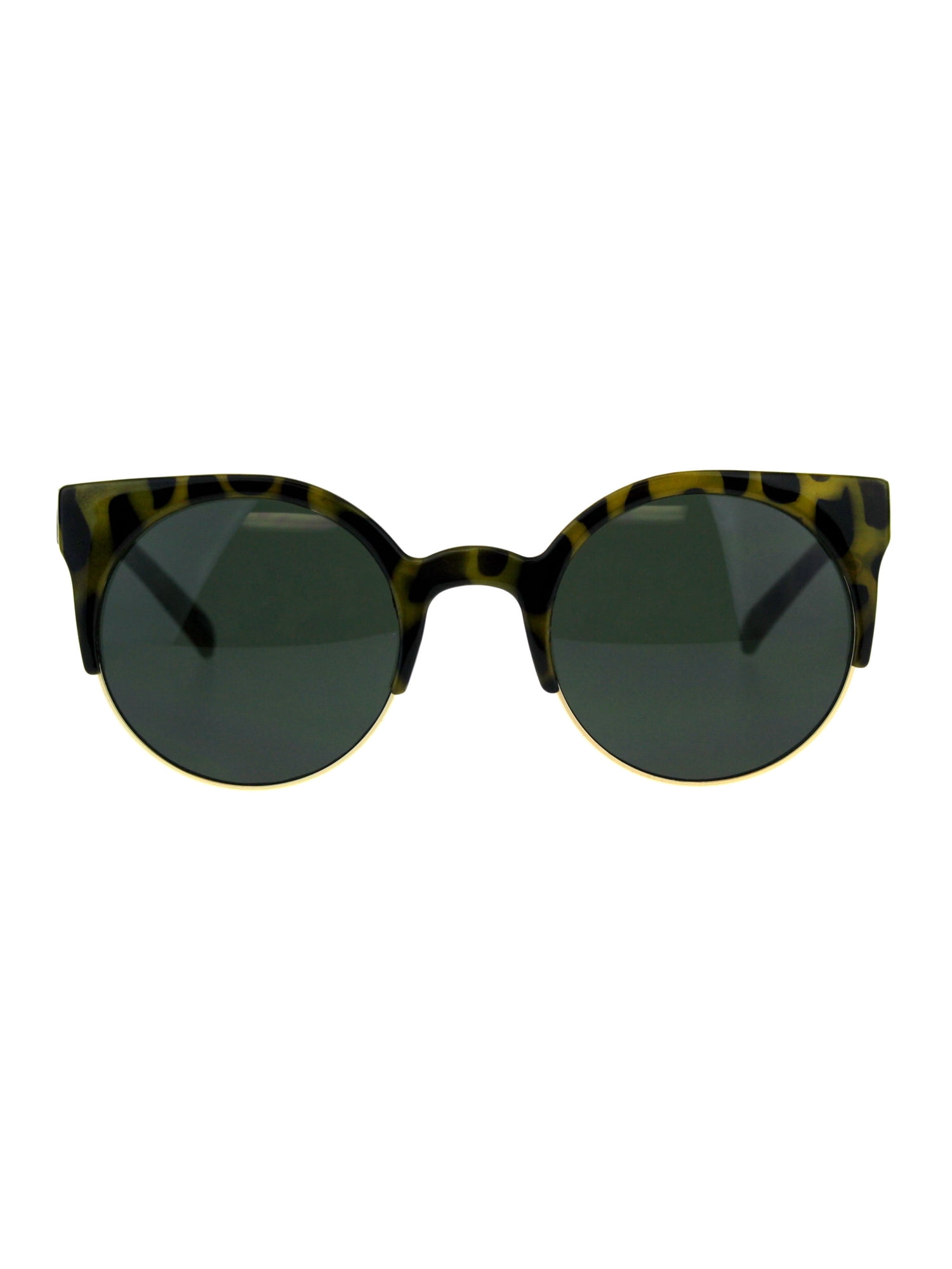 Womens Round Circle Lens Half Rim Cat Eye Retro Sunglasses Yellow Tortoise Green Womens Round Circle Lens Half Rim Cat Eye Retro Sunglasses Yellow Tortoise Green