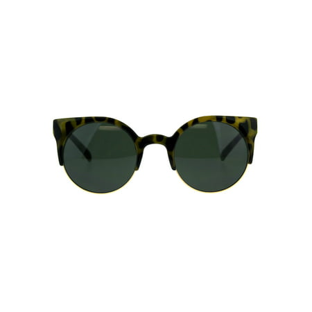 Womens Round Circle Lens Half Rim Cat Eye Retro Sunglasses Yellow Tortoise Green