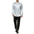 thumbnail image 2 of Lars Amadeus Men's Satin Band Collar Long Sleeve Slim Fit Solid Dress Shirts, 2 of 6