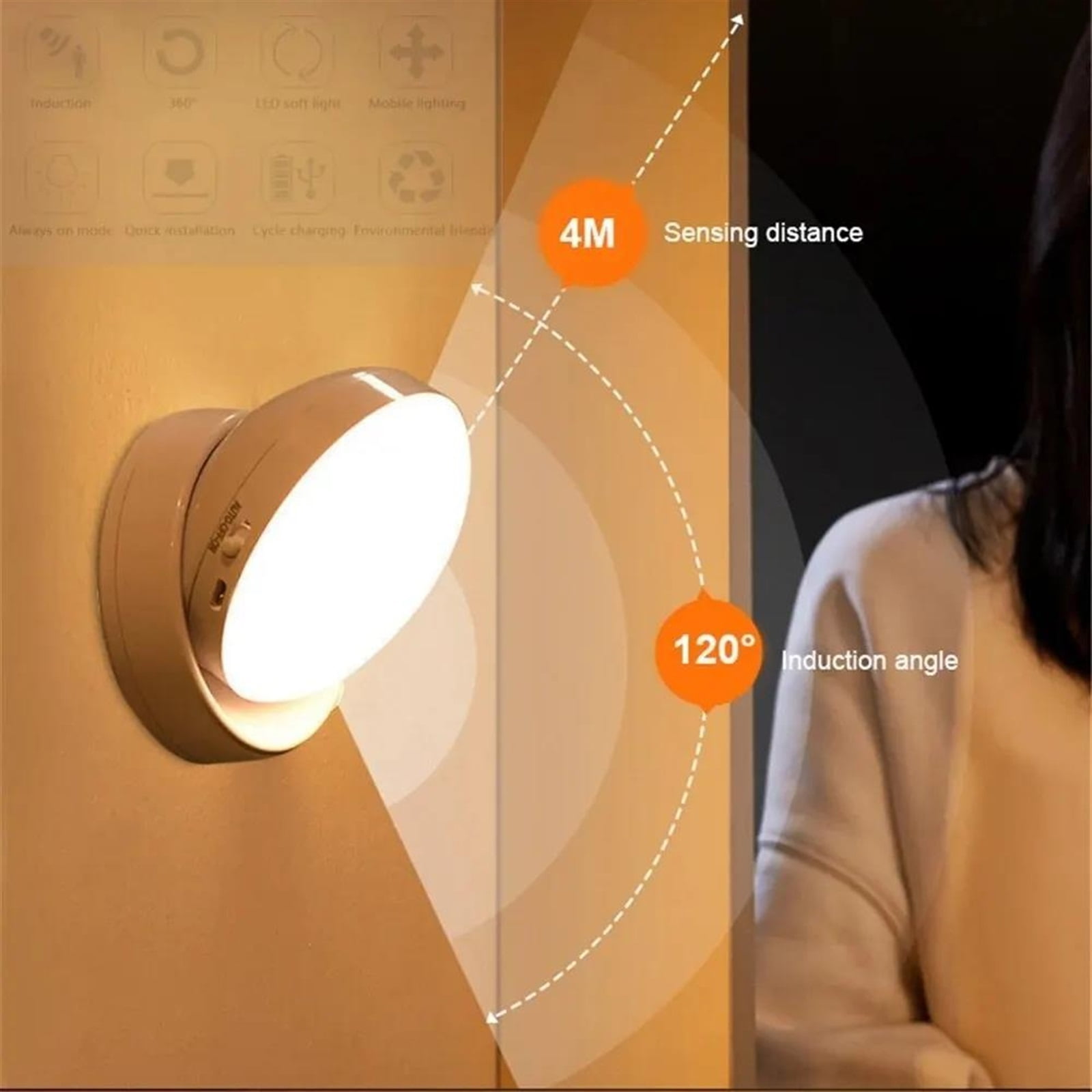 For Home Rechargeable Under Cabinet Light Wireless Closet Night Lamp 360 Rotated PIR Motion Sensor Wall Lamps