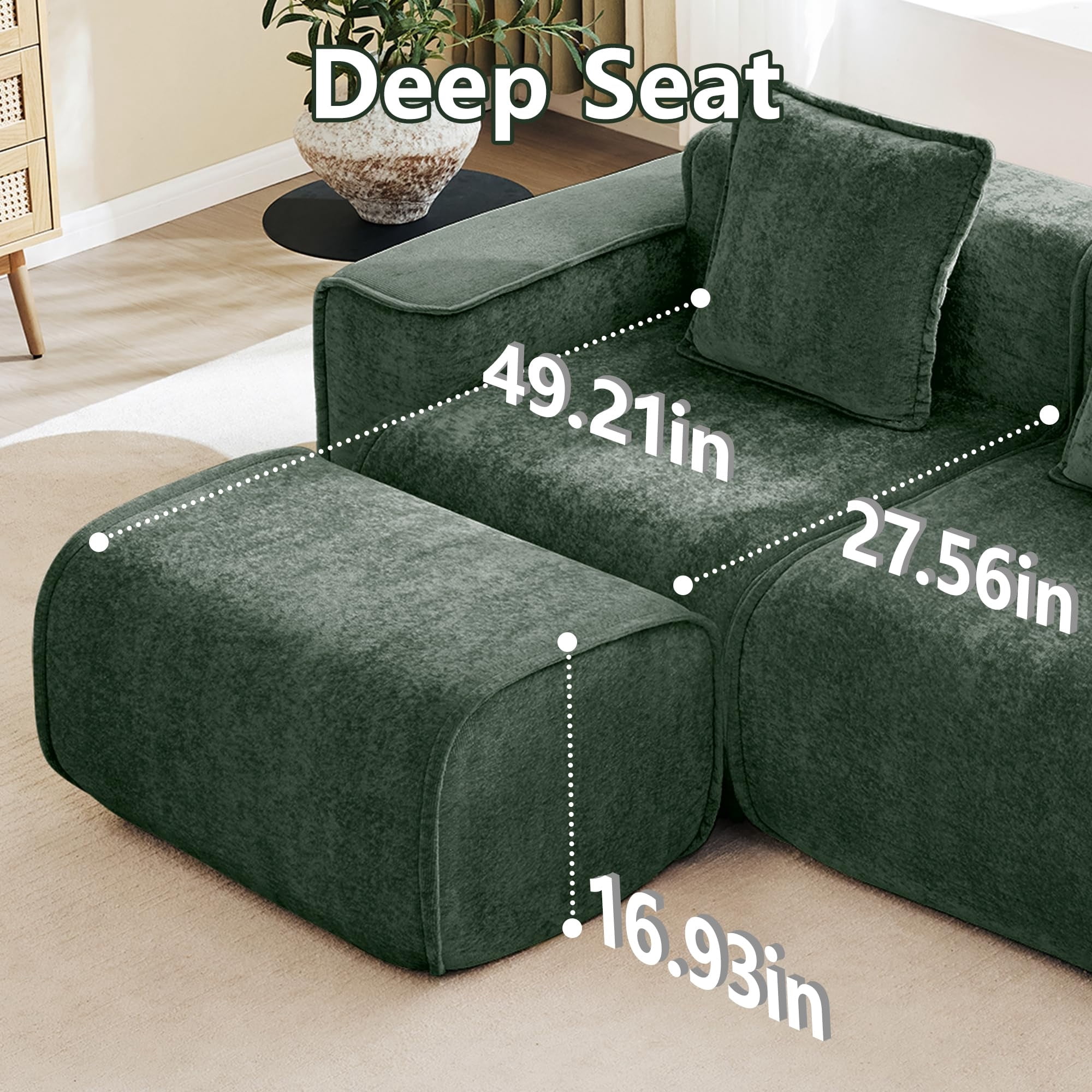 Aukfa 79" Boneless Couch Deep Seat Loveseat Cloud Sofa for Living Room Bedroom, 2 Pillows, Velvet, Green