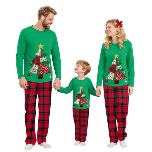 Gytharion Family Christmas Pajamas Matching Sets Cute Christmas Tree Print Long Sleeve Sleepwear and Plaid Pants 2 Piece Xmas PJs Set Winter Soft Comfy Holiday Loungwear for Family