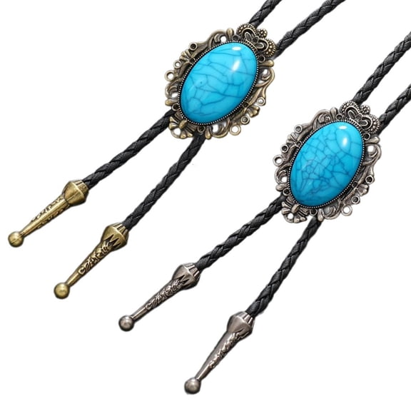 Giaone Vintage Turquoise Pendant Bolo Tie Men Cowboy Bolo Tie Decorative Tie for Suit