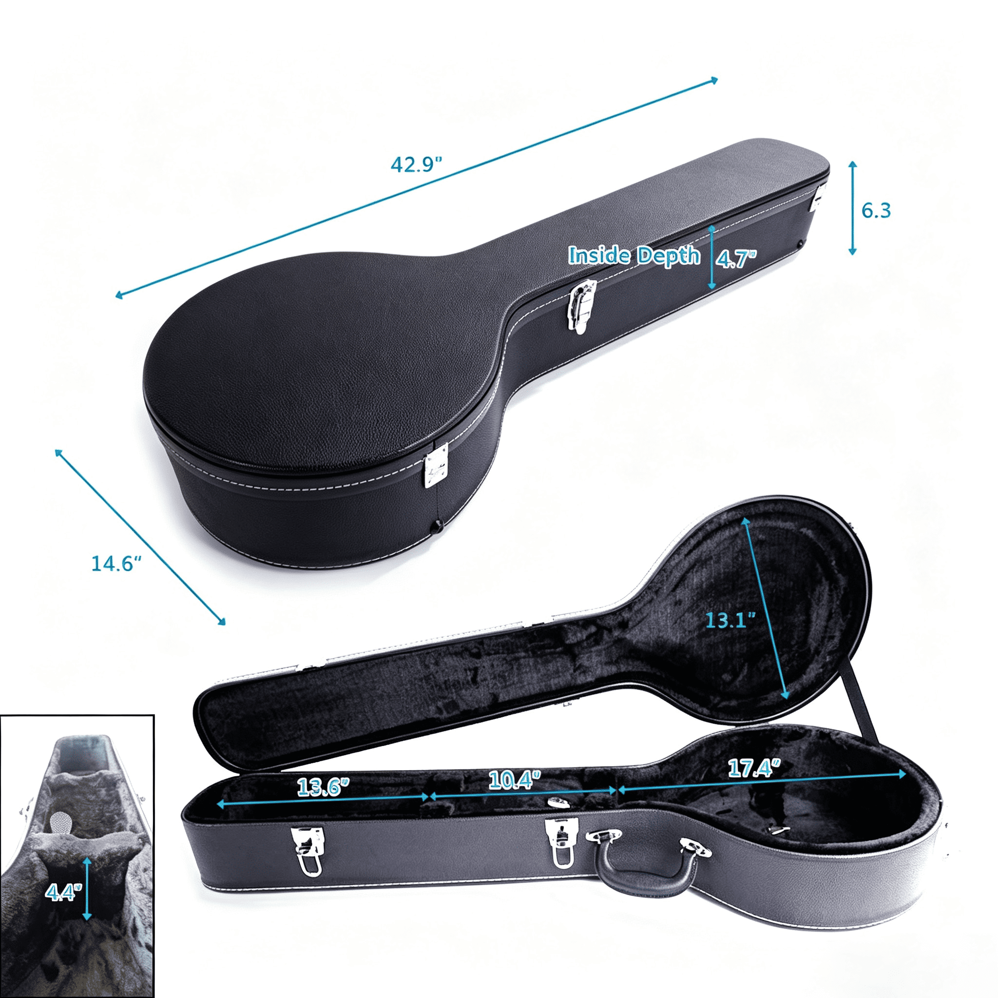 5-String 6-String Microgroove Pattern Leather Wood Banjos Case, Black
