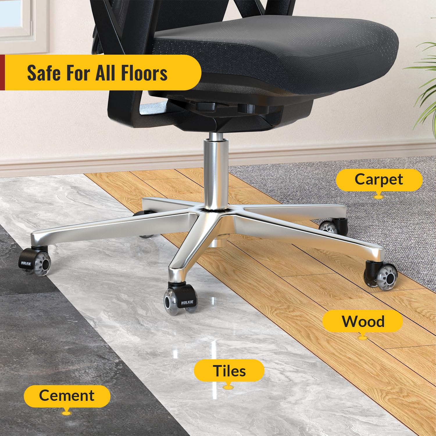 Office Chair Wheels  Dual Rubber 2 Inch  Smooth Quiet Rolling Casters  Fit for Hardwood Floors Carpet Computer Gaming