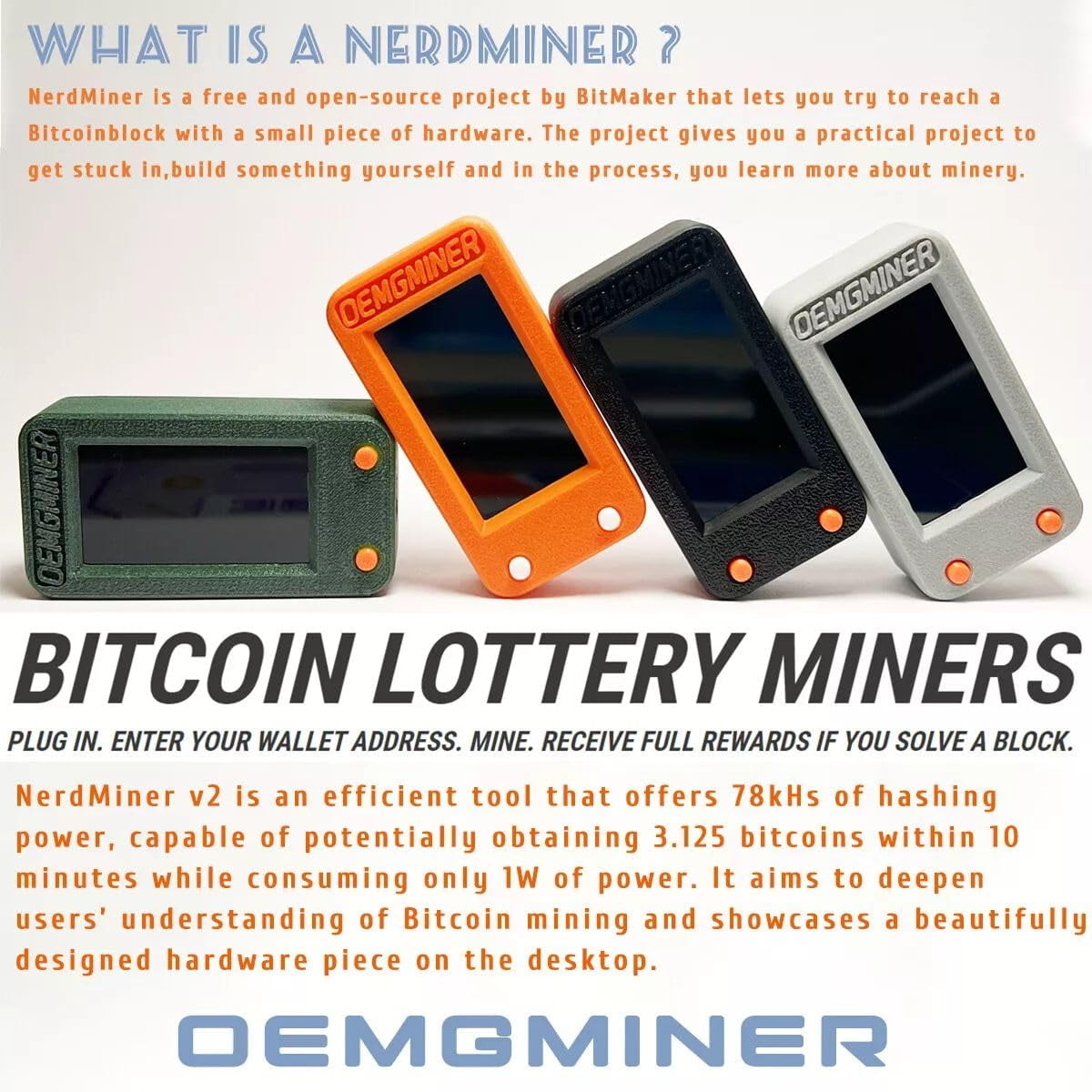 New NerdMiner V2 78KH/s T-Display S3 Bitcoin Solo Lottery Miner Win 6.25  BTC with Low Power Consumption - WiFi Connection, and USB-C Power -  Walmart.com