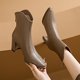 thumbnail image 3 of NECHOLOGY Botas Mujer Adulto Femenino Zapatos Botines de mujer Moda mujer cuero artificial otoño suela gruesa tacones cuadrados cremallera botines cortos zapatos de punta estrecha (Khaki, 7.5), 3 of 5