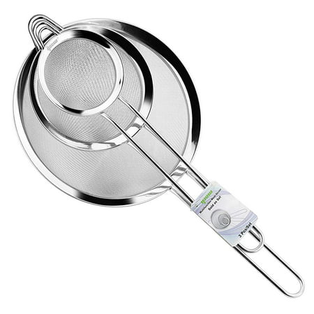 IPOW Stainless Steel Strainers and Colanders Fine Mesh Flour Sifters, Tea Strainer with Handles for Loose Tea, Kitchen Food Spider Strainer Skimmer for Pasta, Oil, Grease, Yogurt, Noodle, Set of (Best Way To Remove Grease From Stainless Steel)