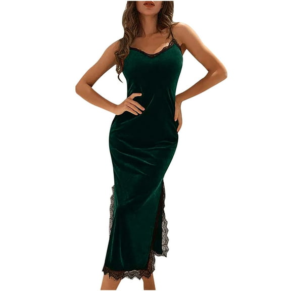 Women's Double-Sided Velvet Lace Nightgown Sexy V Neck Sleepwear Party Satin Robes Sleepwear Sexy Lingerie