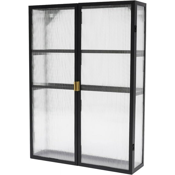 Wall Mounted Kitchen Bathroom Storage Cabinet, Wall Cabinets with Doors and Detachable Shelves, Decorative Furniture for Office, Dining Room,Living Room, Kitchen and Bathroom (Black)