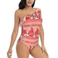 thumbnail image 3 of Easygdp Gnomes Hold The Letters LOVE Women's One Shoulder Ruffle Monokini Bathing Suits with Removable Chest Pad, Quick Drying - Large, 3 of 8
