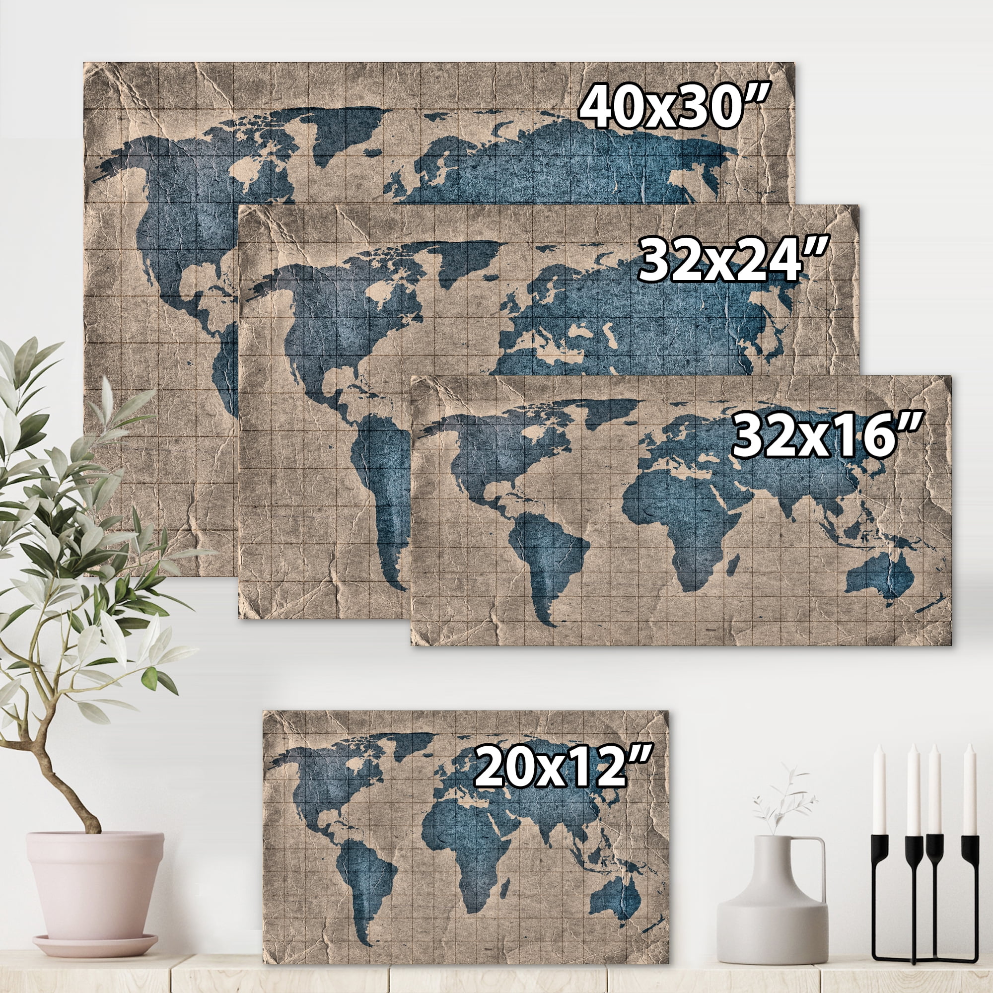 Designart ' Ancient World Map I ' Rustic Canvas Wall Art Print