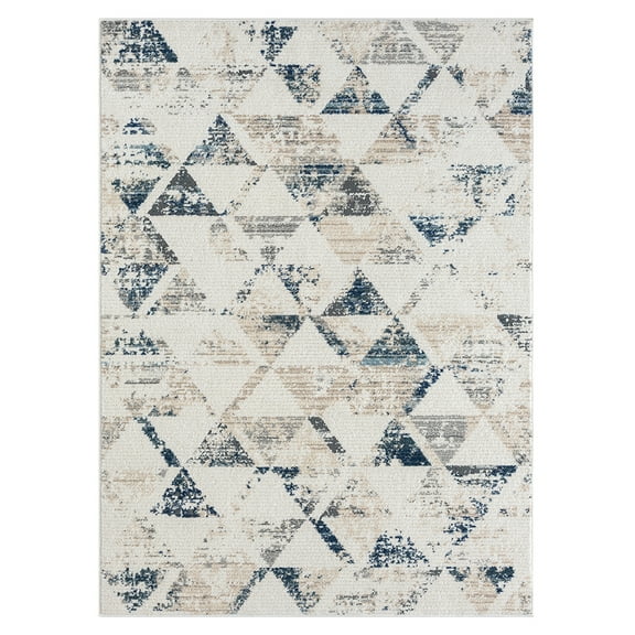 Ox Bay Bellamy 7'9" x 9'9" Ivory/Blue Geometric Durable Performance Indoor Area Rug
