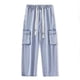 thumbnail image 5 of Pantalones de trabajo de longitud completa para hombre, de color liso, con bolsillos, informales, de pierna recta, 5 of 7