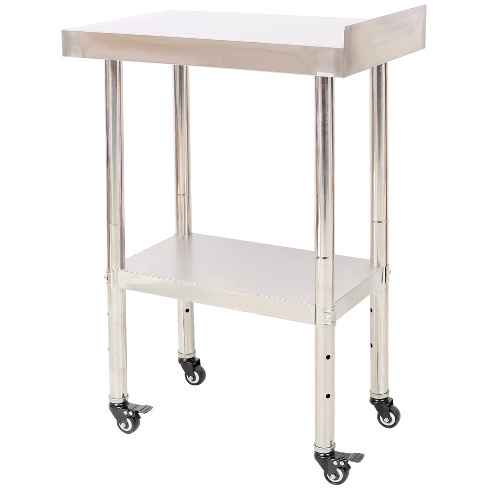 Stainless Steel Prep Table, 24 x 15 x 35-1/2 Inch, 440lbs Load Capacity Heavy Duty Metal Worktable with Backsplash Adjustable Undershelf & 4 Casters, Commercial Workstation for Kitchen Restaurant