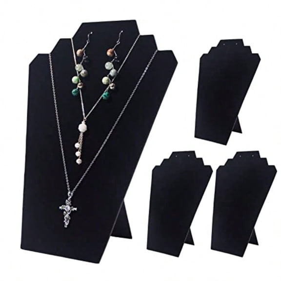 4Pcs/Set Black Necklace Earring Jewelry Set Display Stand Foldable Black Velvet Necklace Bust Easel Chain Necklace Holder Organizer Rack for Home or Store Show