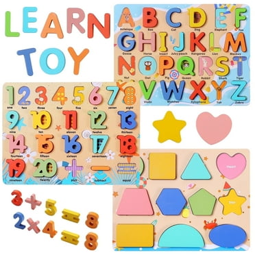 LENNYSTONE Wooden Puzzles for Toddlers, Alphabet Number Shape Puzzle Learning Toys for Kids Ages 3-5 Year