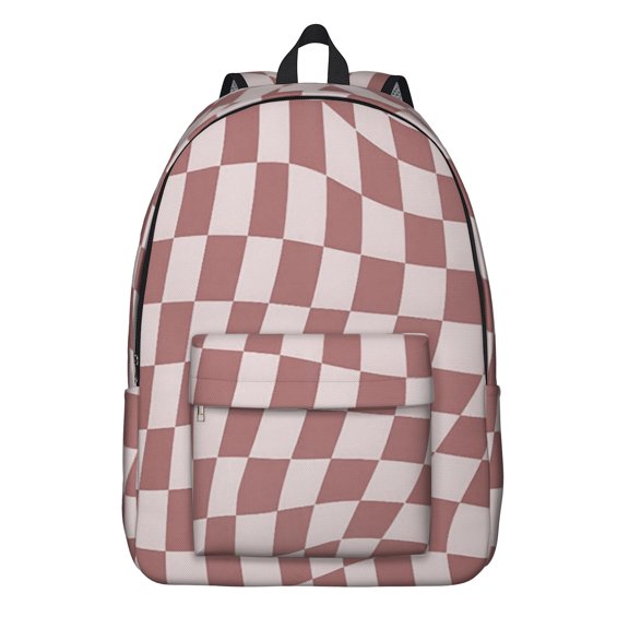 Pink Wavy Checkered Pattern Backpack for School, Cute School Bag with Adjustable Shoulder Straps and Padded Back, 15.7"x11.8"x5.5"