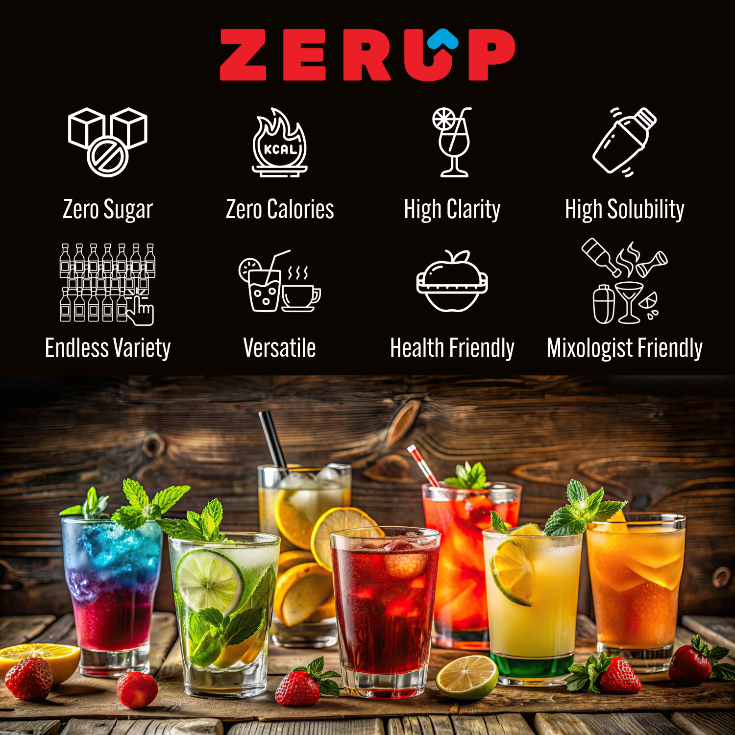 Zerup Zero Sugar Exotic Fruits Sugar-Free, Zero Calories Pack of 4 33.8 Oz (1L)