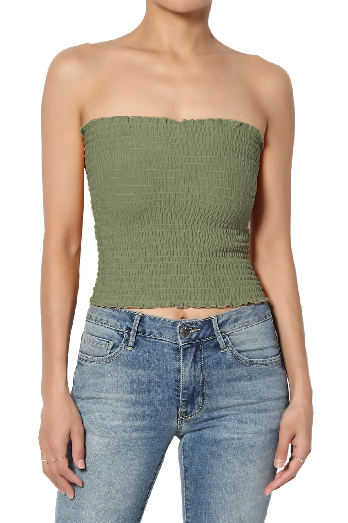 smocked crop tube top