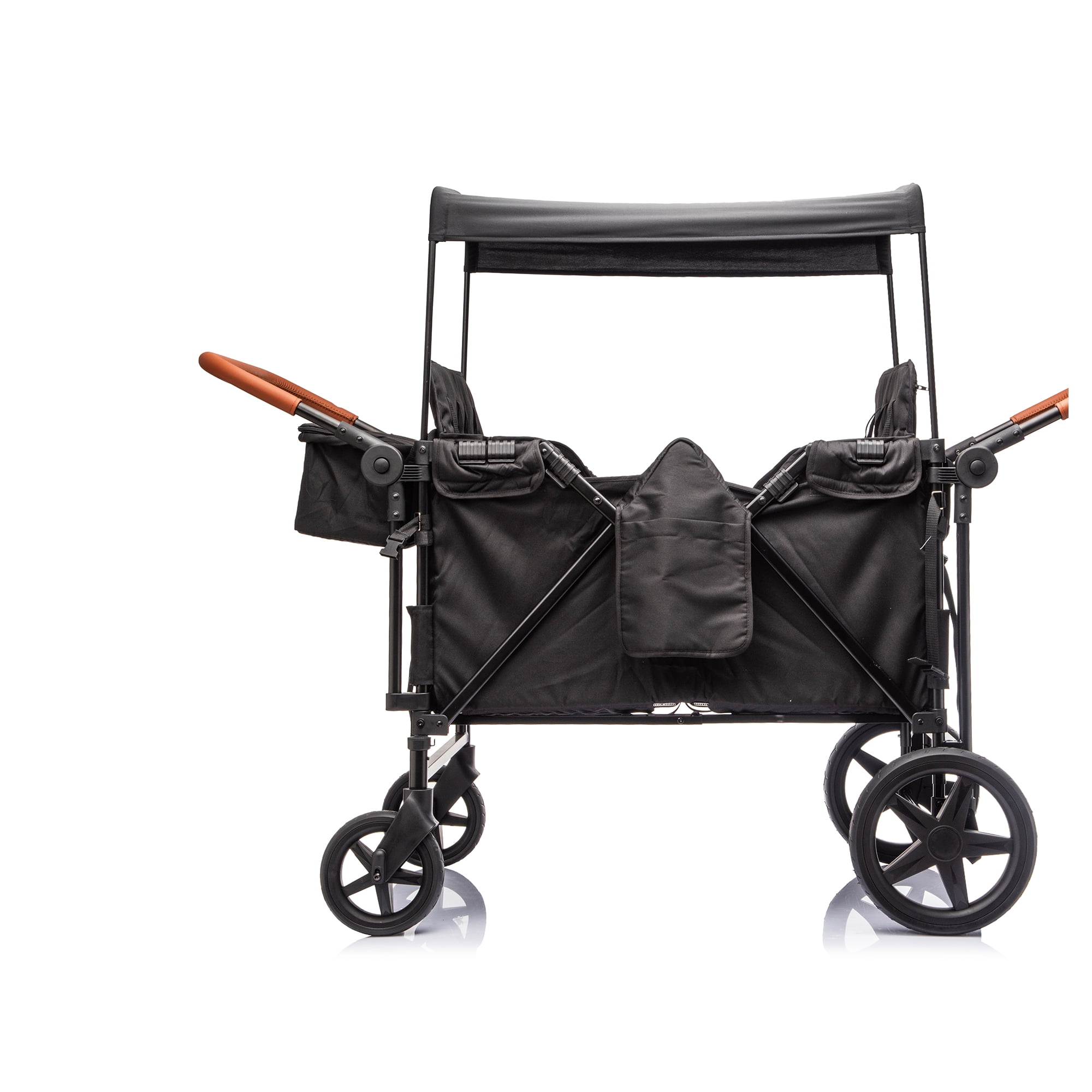 4-Seater Wagon Stroller with 5-Point Harness, Extra-Thick Support Bar, 5 Modes, Removable Seats, Foldable Frame, Dual Leather Handles for Large Families