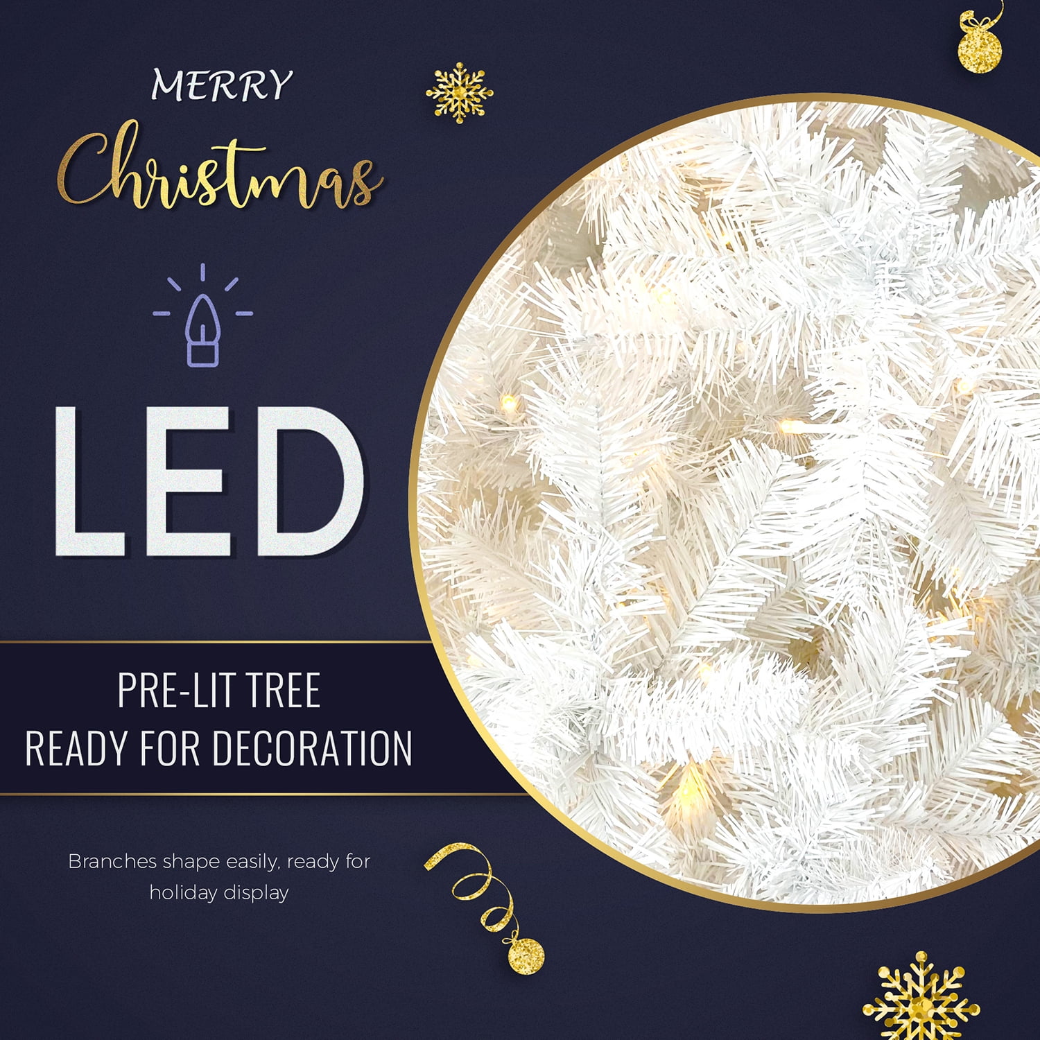 Kadyn Upside Down White Christmas Tree, Xmas Tree with LED Warm White Lights, Pre-Lit Artificial Full Christmas Tree with Reinforced Metal Base & Easy Assembly 6.6ft, w/1,200 Lush Branch Tips, White