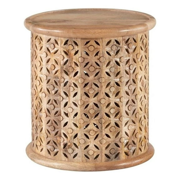 Linon Lainey Wood Hand Carved Side Table in Natural