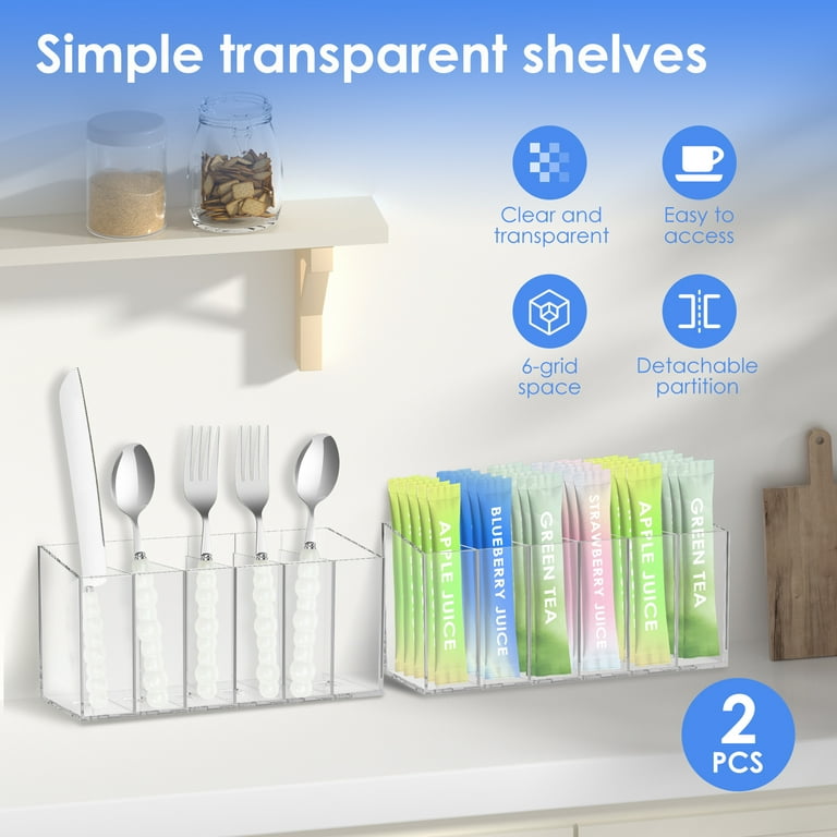 Rzvnmko 2 Pcs Acrylic Drink Packet Organizer Water Flavor Packet Storage  Container with Removable Divider Wall Mount Drink Storage Bins for Table  Refrigerator Cabinets Pantry
