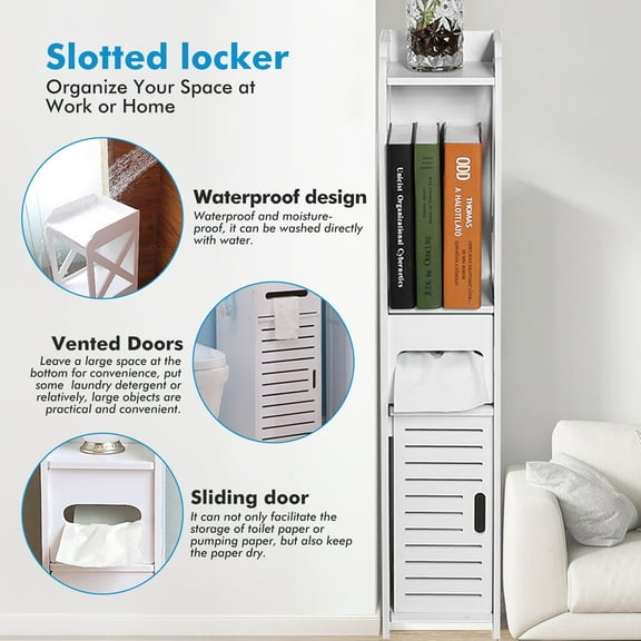 Encounter,31.5x6.1x5.9in Bathroom Cabinet Floor Standing Storage Cabinet Modern Corner Furniture (White)