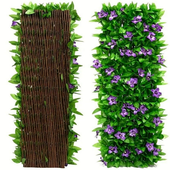 Jinyi Expandable Ivy Privacy Fence With Purple Orchid Flowers, 40 Ties Included, Artificial Ivy Garden Decoration For Balcony
